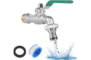 DUTIFUL Garten Wasserhahn, Premium Wasserhahn 1/2 Zoll aus Messing rost-und frostsicher mit 3/4 Zoll Ausgang mit Gratis Schlauchanschluss und Rollendichtband für Garten Waschmaschine Zuhause oder Industrie