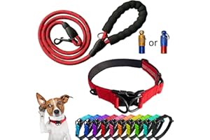 Mauts Dog Collar,Adjustable Dog Collar and Lead Set for Large Medium Small Dogs.(Large, Red)