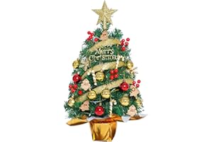 Roadtime Árbol de Navidad de mesa de 60 cm, pequeño árbol de Navidad con luces y adornos de Navidad, decoración de escritorio de Navidad para el hogar, oficina, barra de compras (A)