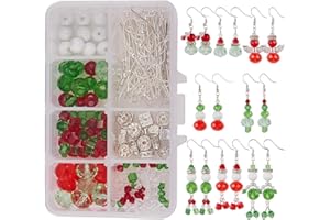 SUNNYCLUE 1 Box DIY Make 8 Pairs Christmas Crystal Bead Dangle Earring Making Kits White Snowman Red Angel Glass Bead Xmas Tree Dangle Earrings Jewelry Making Supplies for Women Beginners