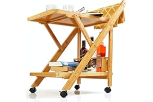 bambuswald© Carrello di Servizio, da Cucina, 100% Bambù, Carrello Ecologico, incl. Portabottiglie, Carrello Multiuso, per Servire, Carrello da tè, ca. 66 x 70 x 40.5 cm