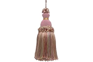 DÉCOPRO Beautiful Hand-crafted 12.5cm (5") Key Tassel, 8.5cm (3 1/2") Loop, (Style# IKTJ) Summer Rose Pink #3549 (Light Pink, White Ivory, Green Blue) Individually Sold