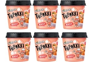SamSam Instant Tteokbokki Topokki Korean Rice Cakes Chewy Street Snack, 7 Flavours, Carbonara, Cheese, Curry, Garlic Teriyaki, Jjajang, Rose, Original Sweet & Spicy (Pack of 6, Rose)