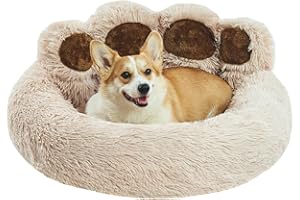 Jiupety Rond Panier Chien de Forme de la Patte, Lit pour Chien en Forme de Beignet, Très Grand Format Le diamètre est de 81 cm, Confortable et Doux, Lavable en Machine Dog Bed, Camel
