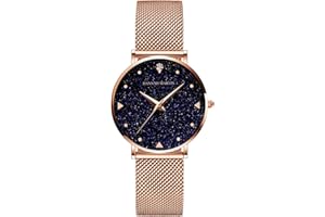 HANNAH MARTIN Cielo Estrellado Reloj Mujer Banda Malla Acero Inoxidable Ultra Delgado