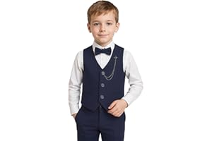SIRRI Boys' Slim Fit 4 Piece Textured Waistcoat Suit Set, Formal Outfit for Weddings, Parties, and Special Occasions