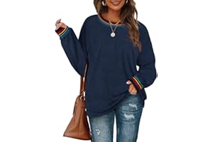 Aokosor Jumpers for Women Fuzzy Sweater Ladies Crewneck Tops Rainbow Striped Sweatshirt