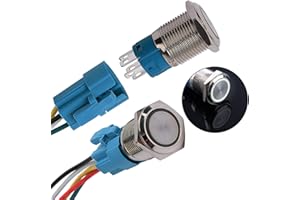 JIQI 2× 16mm Momentane Metall Druckschalter 12V bis 24V 3A Momentary LED Tastenschalter IP66 1NO1NC wasserdichte vorverdrahte EIN/AUS Taste Schalter für Fahrzeugmodifikation Wohnmobil DIY(Weiß)