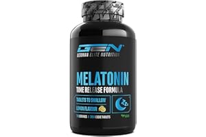 ‎GEN GERMAN ELITE NUTRITION Melatonin Time Release - 365 Lutschtabletten mit Zitronengeschmack - Zeitverzögerte Abgabe dank Sepismart® SR - 0,5 mg pro Portion - Vegan, hochrein & laborgeprüft
