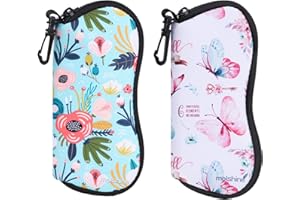 molshine 2 Pezzi Custodia Morbida per Occhiali da Sole,Custodia per Occhiali con Cerniera in Neoprene,Borsa per Occhiali Portatile con Gancio per Donna Uomo