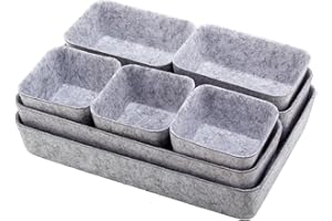 lisetar Felt Drawer Organiser Trays 8 Pack - Rectangular Stackable Desk Organizer Boxes for Home Office, Cosmetics Storage | Space Saving Dividers (Grey)