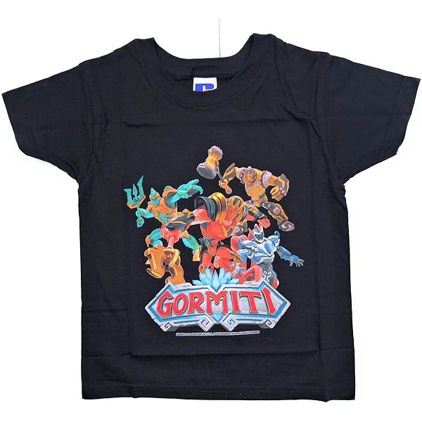 Maglietta Gormiti Originale Per Bambini, Manica Lunga, Nera Con Personaggi Lord Trityon, Titano, Keryon, Helios, Confezione Regalo, Taglia 9/10 Anni