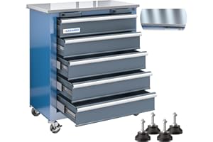 LARBANKE 5-Drawer Rolling Tool Chest, Tool Chest with Wheels and Foot Pads,Tool Cabinet with Safety Locking System and Stainless Steel Top, Comibined A Large Workstation Through Connection Buckles