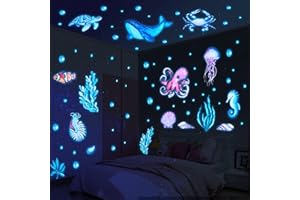 Yosemy Adesivi da Parete Fluorescenti Oceano Sticker Murali Fluorescenti Adesivi Luminoso Mare Animali Decorazione per la Camera da Cameretta Bambini Blu