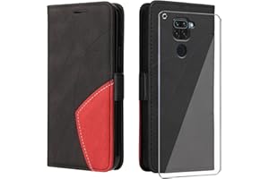 UKECASE Funda con Protector para Xiaomi Redmi Note 9, Carcasa Libro de Premium Cuero PU Suave Tapa con Ranura para Tarjetas Color Negro