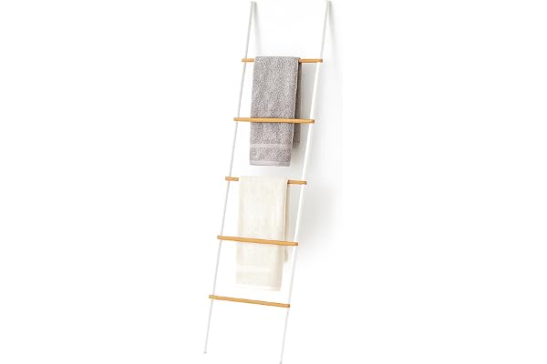 Relaxdays handduksstege, bambu & järn, HBT: 164 x 45 x 2 cm, vit/natur