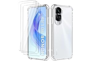 LYZXMY case for Honor 90 Lite Transparent mobile phone case + 3 pcs tempered glass protective film, case soft silicone TPU Anti Scratch Anti Collision Clear Case
