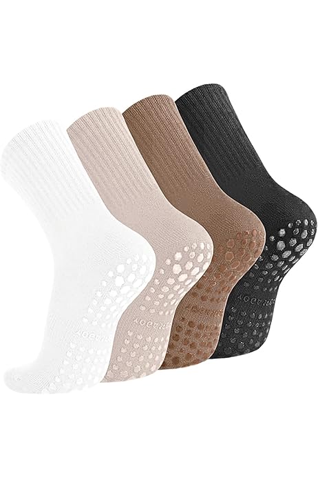 Calzini Yoga Antiscivolo Donna - 4 Paia Con Suola In ABS Per Pilates E Allenamento