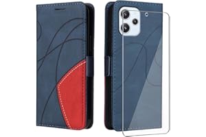 UKECASE Funda para Xiaomi Redmi 12 4G/5G con Protector de Pantalla, Carcasa Libro de Premium Cuero PU Suave Tapa con Ranura para Tarjetas Color Azul
