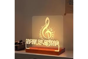 OkiyiD Now Playing Vinyl Record Stand, Light Up Record Holder Stand Display Decor, LED Wooden Base with Soft Warm White Lights,Vinyl Album Storage Gifts for Music Lovers Room Decor