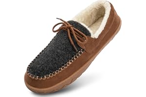 HMDOR Men's Moccasin Slippers Memory Foam Slippers for Men House Shoes Slip on Warm Soft Comfort Anti-Slip Classic Slip-On Sizes 6 to 16