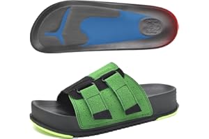 KuaiLu Kobiety Regulowane Chunky Slajdy Arch Wsparcie Kobiety Slip on Lekki Platforma Poduszka Płaskie Sandały Moda Lato Otwarty Toe Gruba Podeszwa Regulowana Klamra Pasek, Zielony, 37 EU