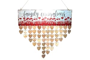 VORCOOL Calendrier Anniversaire Bois Plaque Bois Suspendu avec 50pcs Coeur Bois