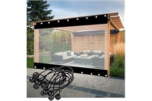 XFLOFE Outdoor Waterproof Curtain Transparent Plastic Tarpaulin With Eyelets PVC Heavy Duty Waterproof Tarpaulin Panel For Pergola, Terrace, Side Curtains (Color : Black, Size : 1.2x2.5m/3.9x8.2ft)