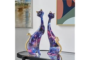 LIKEUDO Set of 2 Resin Cat Statues Sculptures Cat Figurine (Starry sky)