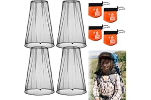 UHETLET 4 PCS Mosquitera de Cabeza Cubierta, Malla Cabeza Antimosquitos, Mosquitera para Gorro de Malla Ultrafina para Camping, Senderismo, Pesca y Jardinería- Incluye 4 Bolsas