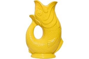 GLUGGLE JUG SunSun Glug-Krug in L, 22 cm, 0,6 l in Fischform, Dekorativer Dekanter für Cocktail, Wein und Gin, als Vase Verwendbar, Handgefertigt in Großbritannien