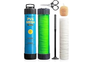 ‎REALURE Realure 5M PVA Netz Angeln Set mit Schere, 18mm 25mm 37mm 44mm Breit PVA Mesh Karpfen Zubehör mit Trichter & Stößel System, Schnelles Schmelzen PVA Beutel Angeln PVA Bags für Boilie Köder Futter