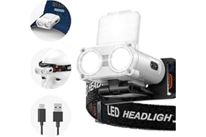 Smiling Shark Lampe frontale Rechargeable, Clip de Chapeau de Tête LED Lumière Frontale de Poche Portable 5 Type de Lumière Blanche & Rouge Dimmable Cyclisme Jogging, LED-Lamp-Frontale-Clip-Chapeau