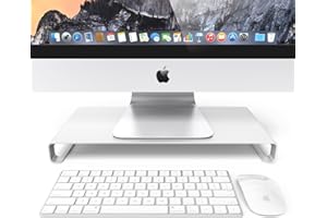 Desire2 Supporto Monitor Scrivania - Mensola Ergonomica in Alluminio Argentato, Alzata per PC, iMac, MacBook, Laptop, Notebook, e Stampante - Accessori di Organizzazione Portatile per Casa e Ufficio