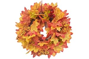 Höstkrans, höstkransar för ytterdörren, höstkrans med bär, lönnlöv och tallkottar, Thanksgiving skördefestival kransar inomhu