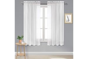 DWCN White Net Curtains for Windows 72 Drop, Rod Pocket Voile Curtain Bedroom Sheer Curtains Semi-Transparent Light Filtering Curtains for Nursery Living Room, W46 x L72 Inch, Set of 2