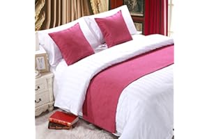 BiiKoon Pink Linen Bed Runners and Matching Cushions Bed Scarves for Foot of Bed Bed End Towel Bedding Protection for King Queen Double Single, 50 * 260cm for 2m bed