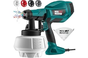 NEU MASTER Pistola a Spruzzo per Verniciare, HVLP Pistola a Spruzzo Elettrica Flusso Massimo di 800ml/min con Contenitore da 1200 ml/ 3 Modalità/500W/4 Ugelli/10 Carta da Filtro