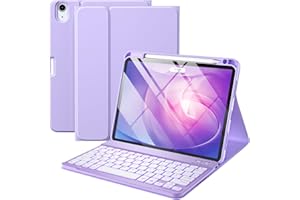 Vobafe Hülle mit Tastatur für iPad Air 11 Zoll 2025 2024 M3 M2/iPad Air 5 4 2022 2020 10,9 Zoll, 7 Farben Beleuchtete mit Abnehmbare Tastatur, TPU Rückschale mit Stifthalter, QWERTZ Layout, Lavendel