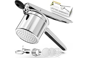 ‎SPEENSUN Kartoffelpresse|Spätzlepresse 450ML Schwere,aufgewerteter großer Becher| Edelstahl Rostfrei | 3-Austauschbare-Spätzlesieb|Rutschfestem Silikongriff |Spülmaschinenfest|180-Tage-Garantie