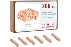 Kinsinder 200Pcs Wooden Dowels Pins Assorted Wooden Dowels Hard Wood Grooved Plugs for Furniture Door and Art Projects (10x40mm)