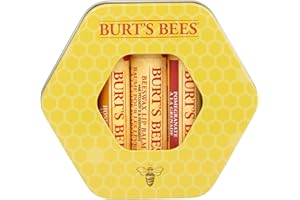 Burt's Bees Set de regalo hidratante de tres latas de bálsamo labial de menta, miel y granada, con cera de abejas 100 % natural con vitamina E (4,25 g)