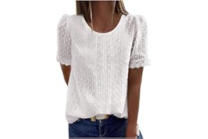 AMhomely Summer Tops for Women UK Chiffon Blouse Casual T-Shirt Rounk Neck Short Sleeve Lace Blouse Solid Color Loose Pullover Tops Elegant Tunic Tops Ladies Henley T-Shirt Basic Tops
