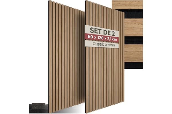 tectake® Paneles Acusticos Decorativos MDF, Chapa de Madera Real, Excelente Absorción Acústica, Tejido de Fieltro y Madera, Insonorización Acústica para Pared - Roble 120 x 60 x 120 cm