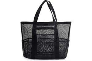 Dinhauyon Beach Storage Bag,Mesh Beach Bag, Swimming Shoulder Bag, 16.92x7.87x15.35in Large Waterproof Swimming Bag For Beach, Travel Picnic, Foldable Sand Toys Handbags
