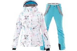 ALSOGO Damen Skianzug Schneeanzug Winddicht Wasserdicht Skifahren Snowboardjacke Trägerhose Set Zum Skifahren Snowboarden Klettern