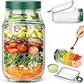 Hunavi Side-Open Mason Jar Salad Container – Leakproof Vertical Layering Jar with Built-in Dressing Cup, Reusable Portable Lu