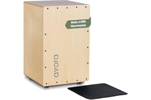 Avora Cajon Basswood - Percussion Trommelkiste mit stimmbaren Gitarrensaiten - Sitztrommel & warmer Klang - Snare-Effekt - Inkl. Sitzpad aus Neopren für lange Sessions - Instrument aus Linde - Natur