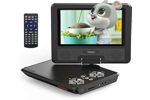 Reproductor DVD portátil Yoton de 9.5", con pantalla giratoria HD de 7.5" para niños, altavoces estéreo, batería interna con autonomía de hasta 6 horas, compatible con sincronización TV/USB/tarjeta SD