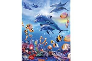 PPTRTYQ Paint by Numbers for Adults Children, Marine life dolphin 16x20 Inch Linen Canvas Acrylic DIY Number Painting Kits Hand Painted Oil Painting Wall Art Decor Gifts